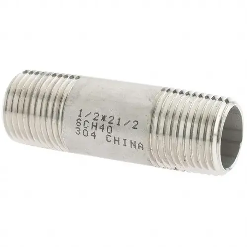 Stainless Steel Pipe Nipple: 1/2" Pipe, Grade 304 & 304L - pack of 4 Stainless Steel Pipe Nipple: 1/2" Pipe, Grade 304 & 304L - pack of 4