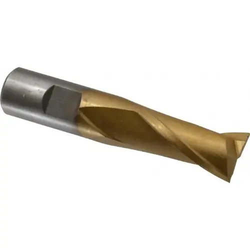Square End Mill: 13/16 inch Dia, 1-1/2 inch LOC, 3/4 inch Shank Dia, 3-3/4 inch OAL, 2 Flutes, High Speed Steel TiN Square End Mill: 13/16 inch Dia, 1-1/2 inch LOC, 3/4 inch Shank Dia, 3-3/4 inch OAL, 2 Flutes, High Speed Steel TiN