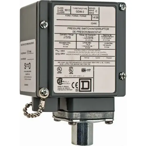 4, 13 and 4X NEMA Rated, SPDT-DB, 1 to 40 psig, Electromechanical Pressure and Level Switch