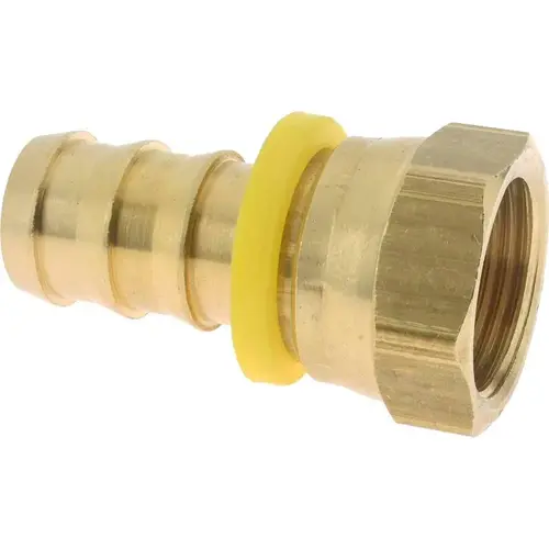 Barbed Push-On Hose Female Connector: 1-1/16" UNF, Brass, 3/4" Barb Barbed Push-On Hose Female Connector: 1-1/16" UNF, Brass, 3/4" Barb