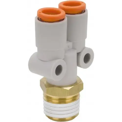 Push-to-Connect Tube Fitting: Y-Connector, 1/4" Thread, 1/8" OD