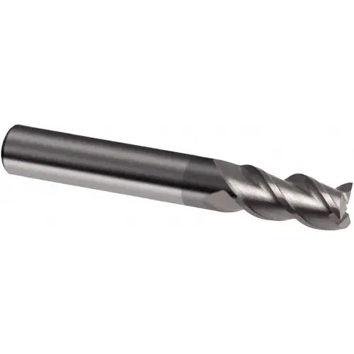 Square End Mill: 3/8 inch Dia, 1 inch LOC, 3/8 inch Shank Dia, 2-1/2 inch OAL, 3 Flutes, Solid Carbide Bright/Uncoated