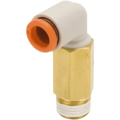 Push-to-Connect Tube Fitting: Extended Male Elbow, 1/4" Thread, 1/2" OD Push-to-Connect Tube Fitting: Extended Male Elbow, 1/4" Thread, 1/2" OD