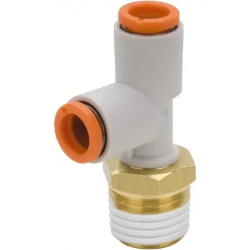 Push-to-Connect Tube Fitting: Male Run Tee, 1/4" Thread, 5/16" OD