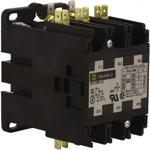 3 Pole, 60 Amp Inductive Load, 440 Coil VAC at 50 Hz and 480 Coil VAC at 60 Hz, Definite Purpose Contactor