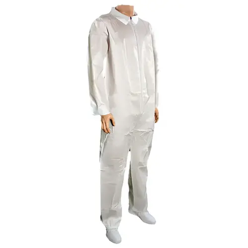Disposable Coveralls: Size X-Large, Polypropylene, Zipper Closure