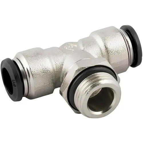 Push-To-Connect Tube to Metric Thread Tube Fitting: Swivel Branch Tee, M5 Thread
