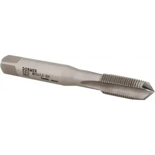 Straight Flute Tap: M10x1 Metric Fine, 3 Flute, Plug Chamfer, 6H Class of Fit, HSS, Bright/Uncoated Finish