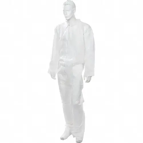 Disposable Coveralls: Size Large, Polypropylene, Zipper Closure