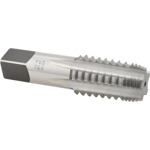 Interrupted Thread Pipe Taps; Thread Size (Inch): 1/2-14 in; Thread Standard: NPT; Material: High Speed Steel; Number of Flutes: 5.0; Finish: Bright; Overall Length (Inch): 3-1/8; 3.125 in; Thread Length (Inch): 1-3/8; 1.375 in; Hook: Regular; Shank Diame
