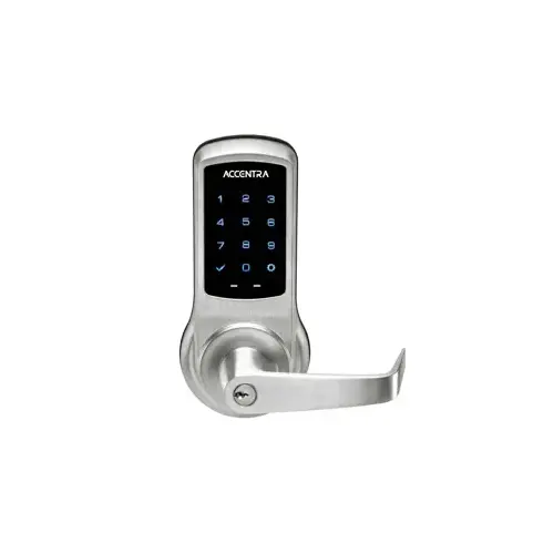 NexTouch Touchscreen Keypad Bored Lock, Augusta Lever, No Radio - Standalone Compatible with Modules ZW2, HA2 and ACC, No Key Override, Grade 1, Weather Resistant, Satin Chrome 626/US26D