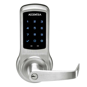 Yale Security Inc AU-NTB640-NR-626 ZW2 KIT COMPATIBLE NexTouch Touchscreen Keypad Bored Lock, Augusta Lever, No Radio - Standalone Compatible with Modules ZW2, HA2 and ACC, No Key Override, Grade 1, Weather Resistant, Satin Chrome 626/US26D