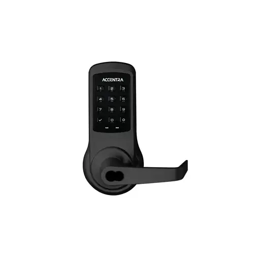 NexTouch Pushbutton Keypad Bored Lock, Augusta Lever, No Radio - Standalone, SFIC - Best Prep, Less Core, Grade 1, Weather Resistant, Black Suede Powder Coat BSP/622/US19