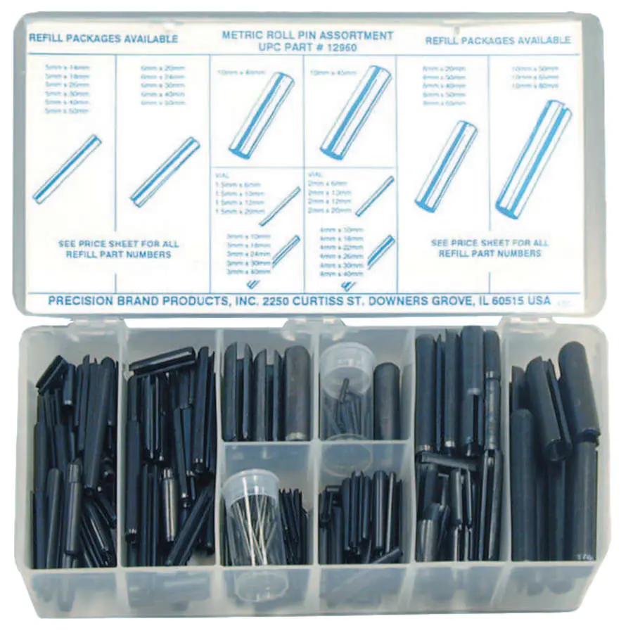 Precision Brand Roll Pin Assortments Spring Steel 12960 Precision Brand Roll Pin Assortments Spring Steel 12960