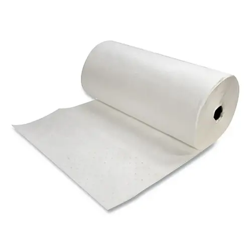 Sorbent Pads and Rolls, 150 ft L x 32 in W, Oil Only, Heavy, Single-Ply, White, Roll