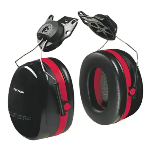 PELTOR Optime 105 Earmuff, 27 dB NRR, Black/Red, Cap Mount PELTOR Optime 105 Earmuff, 27 dB NRR, Black/Red, Cap Mount