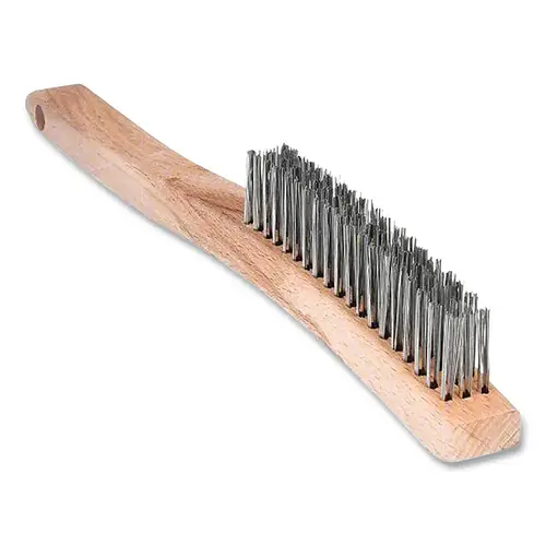 Wire Scratch Brush, 19 in Overall L, 19 Bristle Rows, Stainless Steel, Curved Wooden Handle Wire Scratch Brush, 19 in Overall L, 19 Bristle Rows, Stainless Steel, Curved Wooden Handle