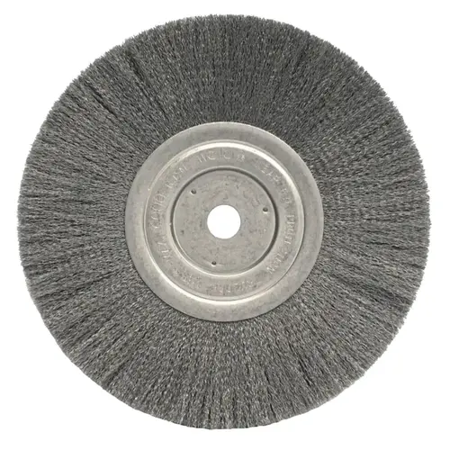 Narrow Face Crimped Wire Wheel, 8 in D x 3/4 in W, .006 Steel Wire, 6,000 rpm Narrow Face Crimped Wire Wheel, 8 in D x 3/4 in W, .006 Steel Wire, 6,000 rpm