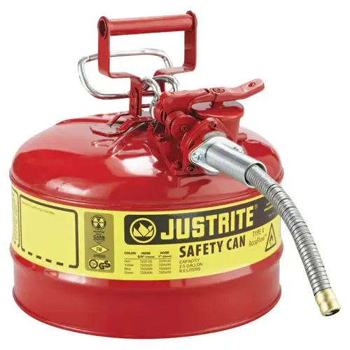 Type II AccuFlow Safety Can, Gas, 2.5 gal, Red, Includes 5/8 in OD Flexible Metal Hose