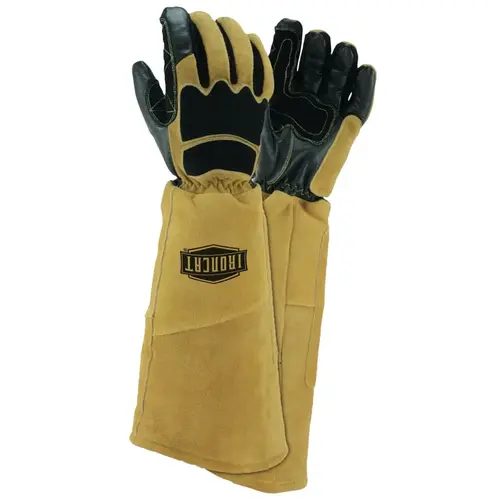 Stick Welding Gloves, Large, Tan/Black, Gauntlet, Heat Shield Inserts Pair