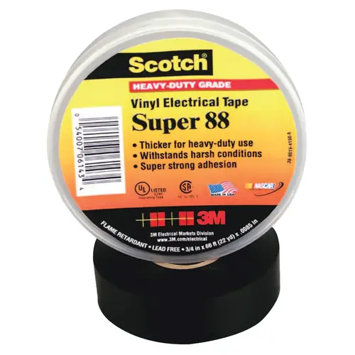 Super 88 Vinyl Electrical Tape, 2 in x 36 yd, Black Super 88 Vinyl Electrical Tape, 2 in x 36 yd, Black