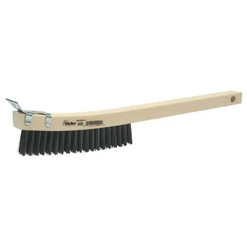 Curved Handle Scratch Brushes, 14", 4X18 Rows, Steel Wire, Wood Handle, Scraper Curved Handle Scratch Brushes, 14", 4X18 Rows, Steel Wire, Wood Handle, Scraper
