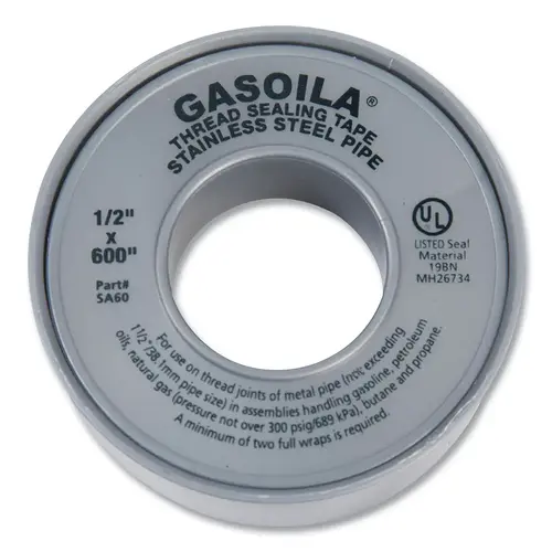 PTFE Thread Tape, 600 in L, 1/2 in W, 4.3 mil, High Density, Silver