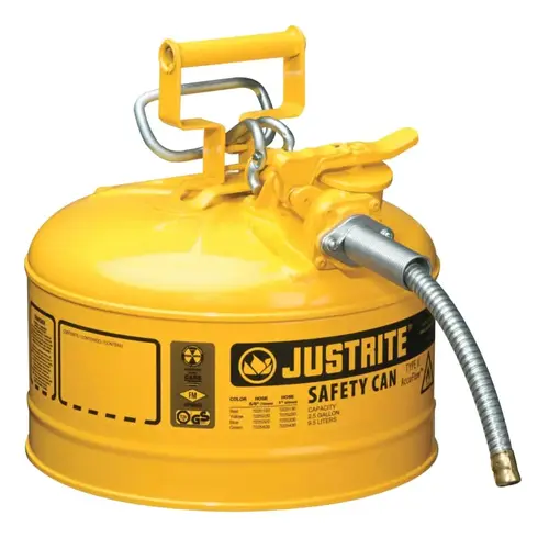 Type II AccuFlow Safety Can, Diesel, 2.5 gal, Yellow, Includes 5/8 in OD Flexible Metal Hose Type II AccuFlow Safety Can, Diesel, 2.5 gal, Yellow, Includes 5/8 in OD Flexible Metal Hose