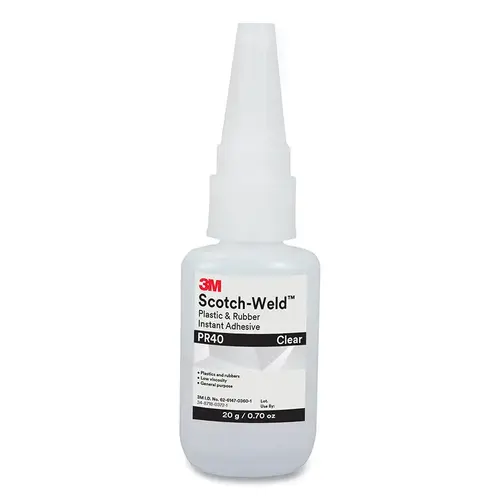Scotch-Weld Plastic & Rubber Instant Adhesive, PR40, 0.7 oz, Bottle, Clear