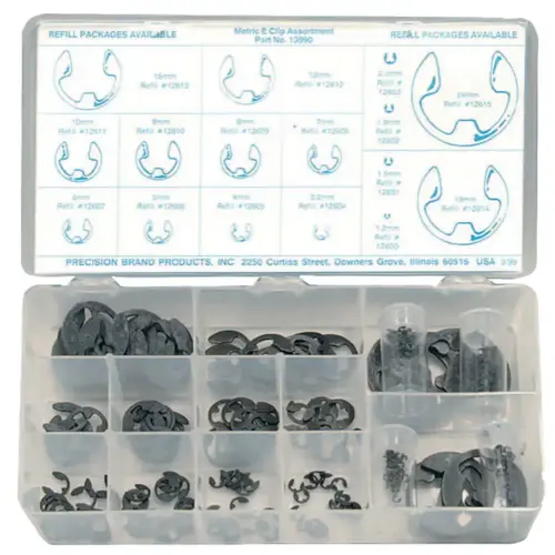 Metric E-Clip Assortments, Steel, 255 per set Metric E-Clip Assortments, Steel, 255 per set