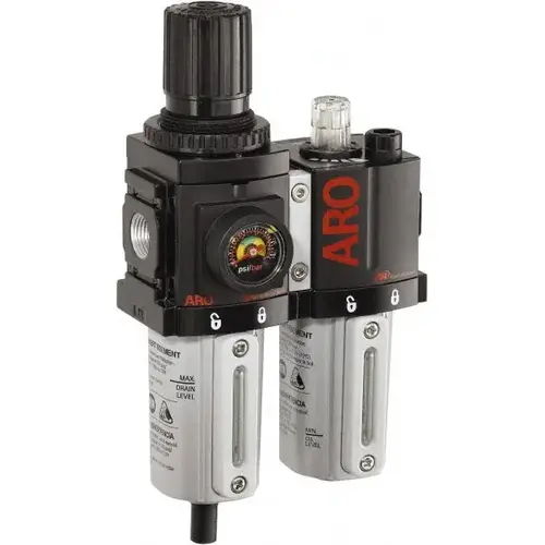 FRL Combination Unit: 3/8 NPT, Compact, 2 Pc Filter/Regulator-Lubricator with Pressure Gauge FRL Combination Unit: 3/8 NPT, Compact, 2 Pc Filter/Regulator-Lubricator with Pressure Gauge