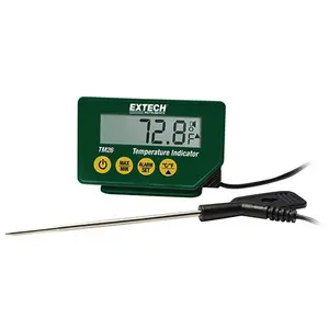 Extech TM26 Digital Solar Powered Digital Thermometer: -40 to 392 degree F, Stainless Steel Probe Sensor