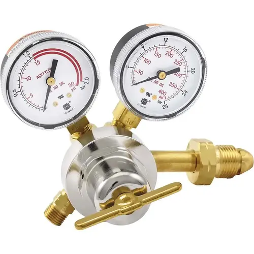 510 CGA Inlet Connection, Male Fitting, 15 Max psi, Acetylene LP Welding Regulator