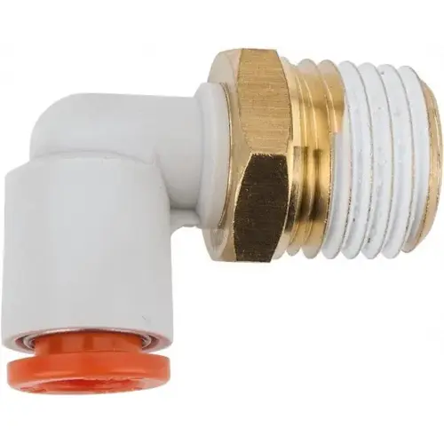 Push-to-Connect Tube Fitting: Male Elbow, 1/4" Thread, 1/4" OD Push-to-Connect Tube Fitting: Male Elbow, 1/4" Thread, 1/4" OD