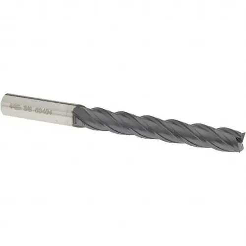 Square End Mill: 3/8 inch Dia, 2-1/2 inch LOC, 3/8 inch Shank Dia, 4 inch OAL, 4 Flutes, Solid Carbide Square End Mill: 3/8 inch Dia, 2-1/2 inch LOC, 3/8 inch Shank Dia, 4 inch OAL, 4 Flutes, Solid Carbide