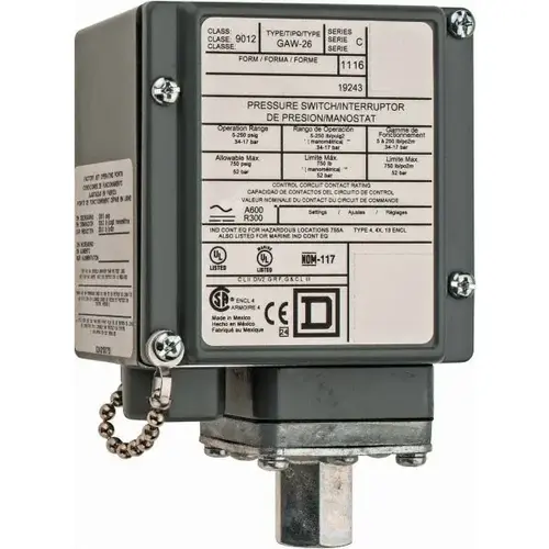 4, 13 and 4X NEMA Rated, DPDT, 5 to 250 psig, Electromechanical Pressure and Level Switch