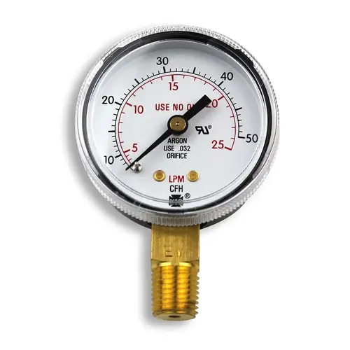 Pressure Gauge, 1/4" NPT Bottom Stem, 50 CFH/25 LPM Pressure Gauge, 1/4" NPT Bottom Stem, 50 CFH/25 LPM