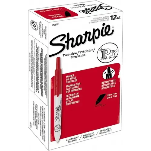 Permanent Marker: Red, Alcohol-Based, Retractable Ultra Fine Point