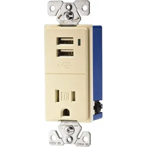 2 USB Port, 1 Receptacle, 125 VAC, 5 VDC USB Receptacle