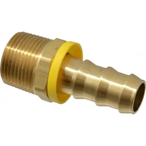 Barbed Push-On Hose Male Connector: 3/4" NPTF, Brass, 5/8" Barb