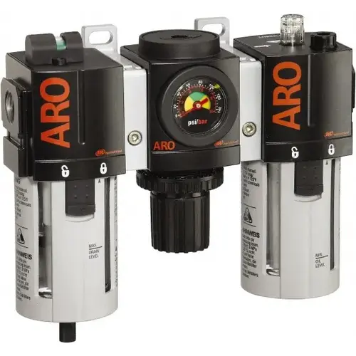 FRL Combination Unit: 1/2 NPT, Standard, 3 Pc Filter-Regulator-Lubricator with Pressure Gauge FRL Combination Unit: 1/2 NPT, Standard, 3 Pc Filter-Regulator-Lubricator with Pressure Gauge