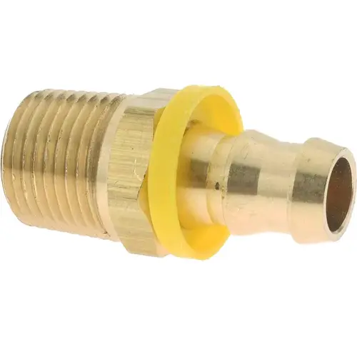 Barbed Push-On Hose Male Connector: 1/2" NPTF, Brass, 1/2" Barb Barbed Push-On Hose Male Connector: 1/2" NPTF, Brass, 1/2" Barb
