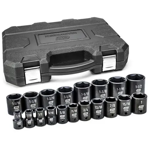 Impact Standard Socket Set: 19 Pc, 1/2" Drive, 3/8 to 1-1-2" Socket Impact Standard Socket Set: 19 Pc, 1/2" Drive, 3/8 to 1-1-2" Socket
