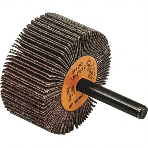 Mounted Flap Wheel: 2" Dia, 1" Face Width, 120 Grit, Aluminum Oxide