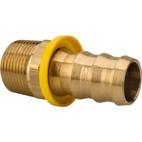 Barbed Push-On Hose Male Connector: 3/4" NPTF, Brass, 3/4" Barb