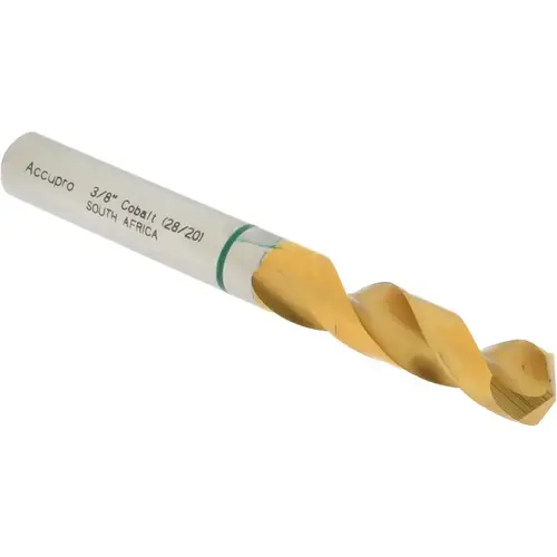 Screw Machine Length Drill Bit: 0.375" Dia, 130 degree, Cobalt TiN Screw Machine Length Drill Bit: 0.375" Dia, 130 degree, Cobalt TiN