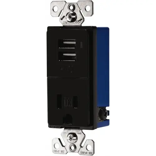 2 USB Port, 1 Receptacle, 125 VAC, 5 VDC USB Receptacle