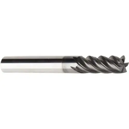 Square End Mill: 1/4" Dia, 5 Flutes, 1" LOC, Solid Carbide AlCrN