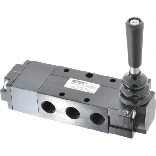 Mechanically Operated Valve: 4-Way & 3-Position CC, Lever-Spring Return Actuator, 1/4" Inlet, 1/4" Outlet, 2 Position Mechanically Operated Valve: 4-Way & 3-Position CC, Lever-Spring Return Actuator, 1/4" Inlet, 1/4" Outlet, 2 Position