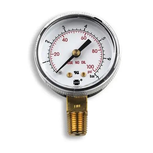 Pressure Gauge, 1/4" NPT Bottom Stem, 100 PSI Pressure Gauge, 1/4" NPT Bottom Stem, 100 PSI
